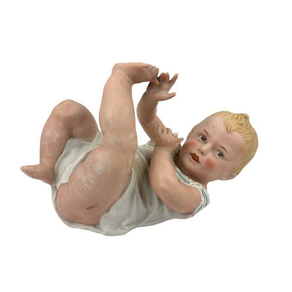 Antique Gebruder Heubach Bisque Piano Baby on Back Germany 9.5" Long - Picture 1 of 16